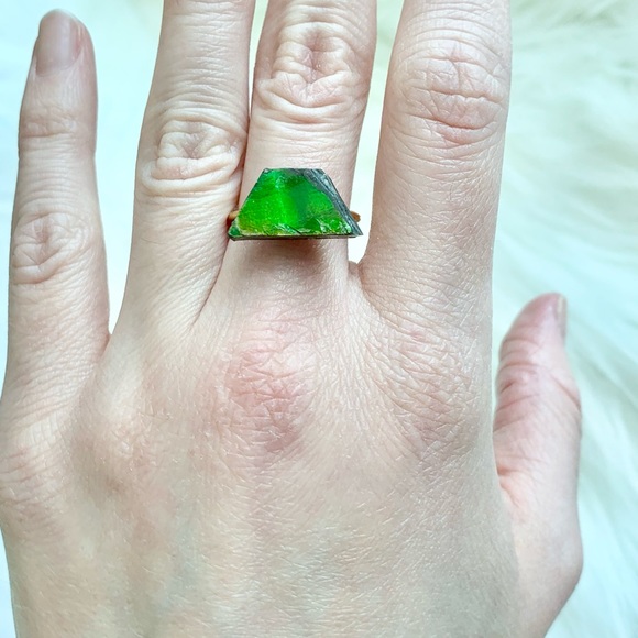 Green Ammolite Stone 14k Gold Ring Adjustable Size - Picture 9 of 12